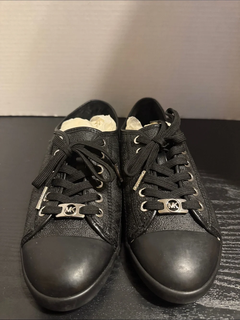 MICHAEL Michael Kors Black Lace-Up Low-Top Sneakers with Silver Logo Hardware